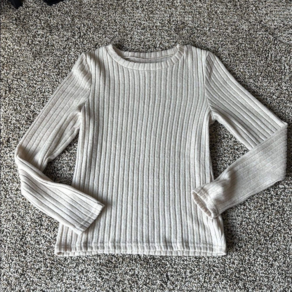 Ribbed Cream Long Sleeve Sweater